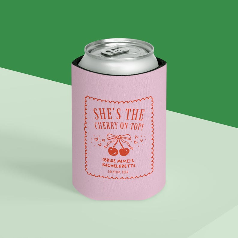 She's the Cherry On Top! Bachelorette Cooler | custom koozies, bachelorette koozies, wedding koozies, custom koozies, personalized koozies image 4