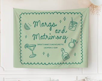 Baner na wieczór panieński Margs and Matrimony | duży niestandardowy gobelin, baner na wieczór panieński, niestandardowe tło na wieczór panieński Margarity, znak na wieczór panieński Margs