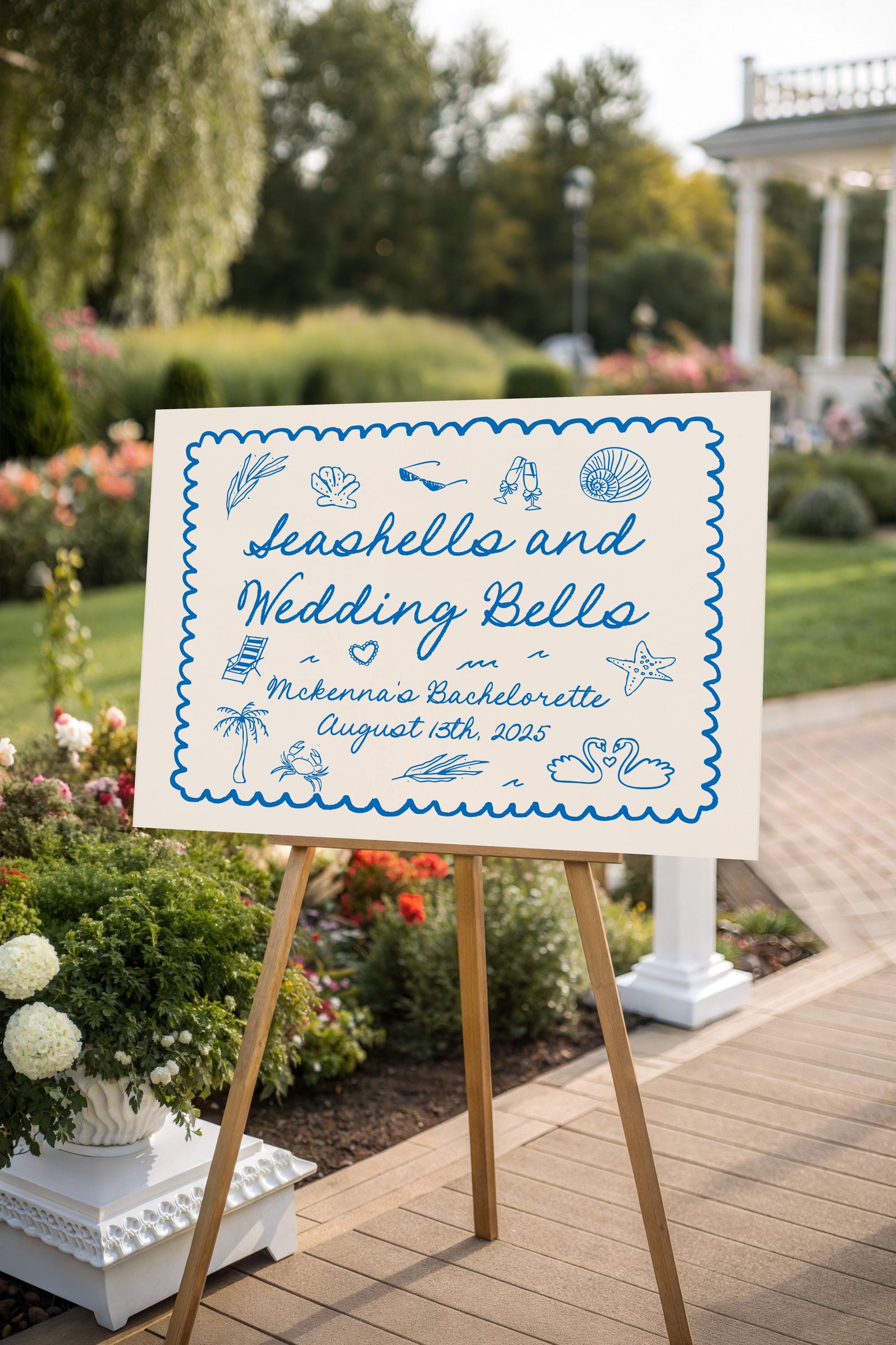 Welcomesign Rmch Seashells and Wedding Bells Welcome Sign | Bridal Shower Welcome Sign ...
