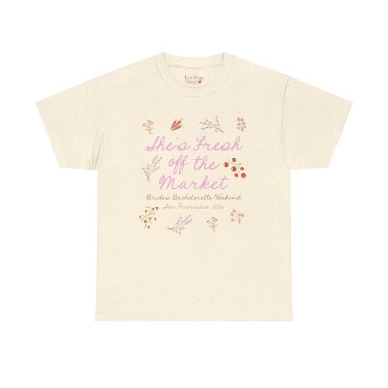 Fresh Off the Market Bachelorette Tee | custom bach shirt, fresh off the market, shes off the market, bridal party merch image 6