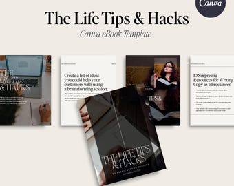 The Life Tips & Hacks eBook Lead Magnet | Canva Template | Entrepreneur eBook | Editable eBook Design | Digital Download | Life Hacks eBook