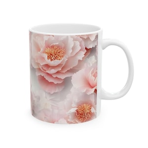 Peony Floral Coffee Mug – Pink Flower Mug, Elegant Tea Lover Gift, Aesthetic Coffee Cup, Cottagecore Mug, Mother&#39;s Day Gift, Kitchen Decor