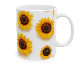 Tazza da caffè con motivo girasole / Tazza in ceramica floreale brillante / Regalo per lei, amante dei girasoli, arredamento per la casa, estetica della fattoria