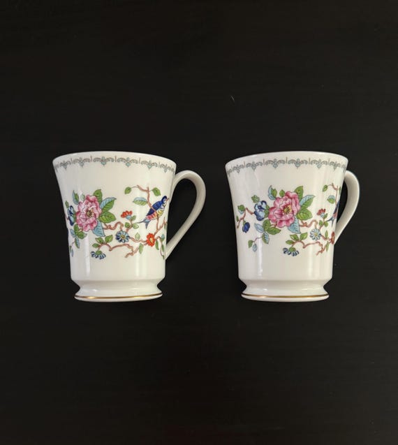 Vintage Aynsley Pembroke Mug Set: Bluebird Floral Gold Trim UK
