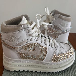 White Bling Wedding Sneakers, Jordan 1, Bedazzled Bridal shoes, Custom Rhinestone Sneakers, Bejeweled Nikes, prom, sneaker ball