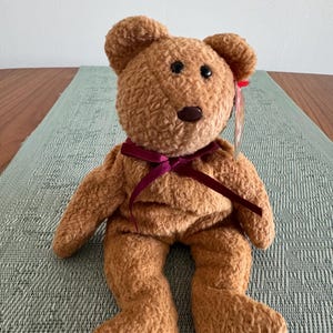 Rare Curly the Bear Beanie Baby - 1996 Tag Errors & Crooked Nose