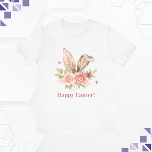 Fröhliche Osterhasen-T-Shirts, Unisex-Ostern-Shirt, Frühlingsfeier-T-Shirt, niedliches Ostergeschenk, Blumenhäschen-Grafik