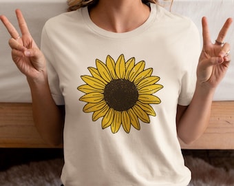 Camiseta con estampado de girasol vintage: camiseta unisex con estampado floral retro