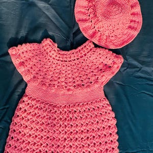 Handmade Crochet Baby Dress and Hat Set – Pink Newborn Outfit – Baby Girl Gift, Coming Home Outfit, Baby Shower Present