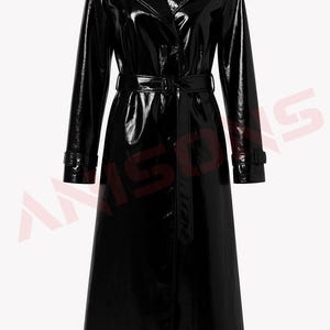 Black PVC Trench Coat: Unisex Goth Vinyl Overcoat, Waterproof
