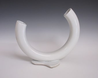 Ikebana vase / handmade flower vase / wheel thrown ceramic vase / ring shape white vase / home decor / interior design