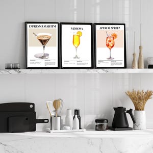 Paquete de pósteres individuales de cócteles, recetas populares de cócteles, decoración de carritos de bar, arte de cócteles, arte de cocina, impresión de arte de cócteles imprimible