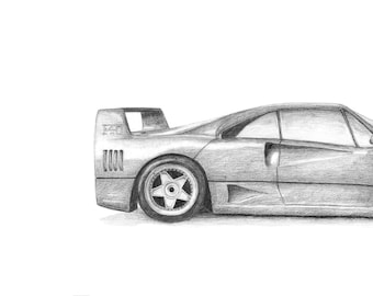 Disegno originale - Ferrari F40 - Illustrazione a matita realizzata a mano
