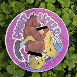 NSFW Donut Licker Furry Horse Holographic Sticker  - LGBT, Gay, Queer, Pony play, Pup Play Gay