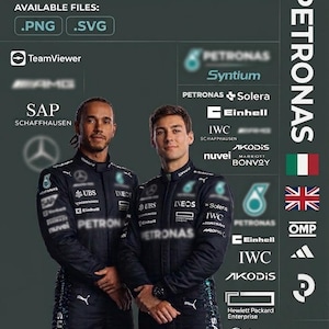 Pacchetto di adesivi con logo della tuta da corsa di Hamilton F1, adesivi ufficiali della tuta di Russell F1 (file digitali)