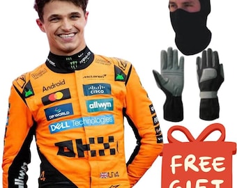 Traje de Lando Norris, campeão mundial da McLaren – Fantasia de corrida da McLaren F1 para todas as idades
