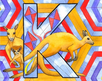 K is for Kangaroo and kalidescope  Spelletoes Alphabet Placard