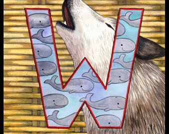 W= Whales a Wolf and Wicker on this "W" Spelletoes Alphabet Placards