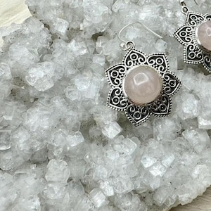 Sterling Silver Statement Rose Quartz Earrings