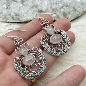 Sterling Silver Statement Rose Quartz Earrings