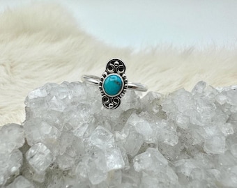 Sterling Silver Dainty Sleeping Beauty Turquoise Ring