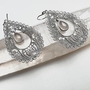 Sterling Silver Statement Rose Quartz Earrings