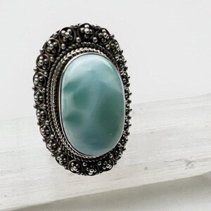 Statement Sterling Silver Larimar Ring