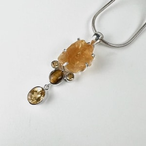Sterling Silver Citrine//Tigers Eye Statement Pendant