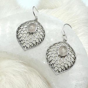 Sterling Silver Statement Rose Quartz Earrings