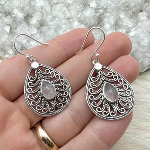 Sterling Silver Statement Rose Quartz Earrings
