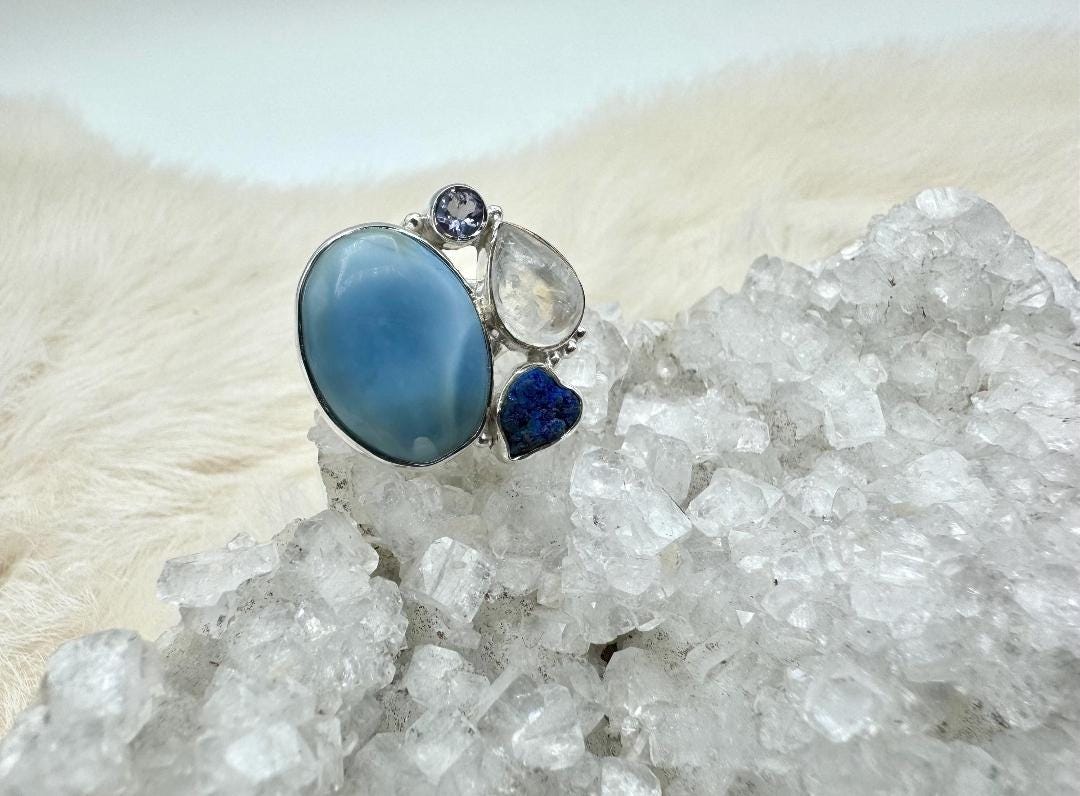 Sterling Silver Blue Opal//Moonstone//Lapis//Iolite Ring