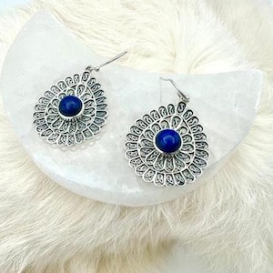 Statement Sterling Silver Lapis Lazuli Earrings