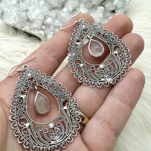 Sterling Silver Statement Rose Quartz Earrings