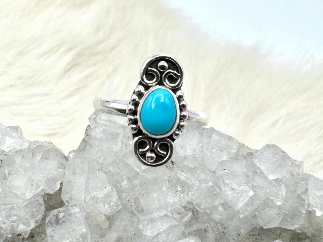 Sterling Silver Dainty Sleeping Beauty Turquoise Ring - Etsy
