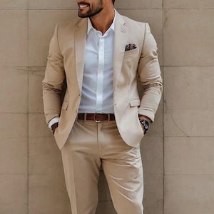 Men’s Suits Men Beige 2 Piece Suits For Men Slim Fit Suits Men Wedding Groom Dinner Suits Men Suits