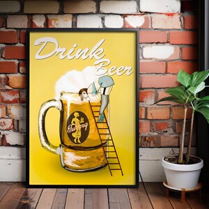 ビールを飲むポスタープリント、ビールポスター、白黒、アルコールウォールアート、バーカートプリント、部屋の装飾、壁の装飾
