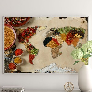 Gewürz Weltkarte Leinwand Wand Kunst Design, Poster Druck Dekor für Haus & Büro Dekoration, POSTER oder CANVAS BEREIT zum Aufhängen