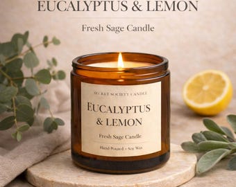 Eucalyptus Lemon Soy Candle | Fresh Sage & Amber Scent | Clean Home Fragrance