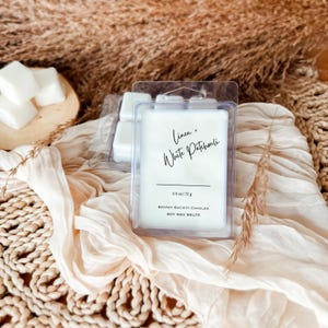 Linen and White Patchouli Wax Melts – Sage, Lavender, Cotton Blossom, Amber – Earthy Fresh Soy Blend Wax Cubes, Palo Santo Home Fragrance