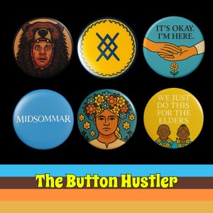 Midsommar movie button/badge/pin pack. A pack of six 1.5” buttons inspired by the folk horror Midsommar. Gift for movie fans of Midsommar.