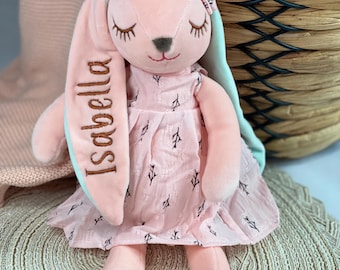Personalized Stuffed Bunny, Easter Bunny, Embroidered Name Lovey, Soft Velvet Rabbit Doll, Soothing Baby Toy