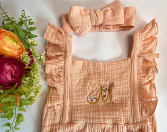 Personalized Baby Muslin Romper: Embroidered Monogram, Sleeveless Outfit