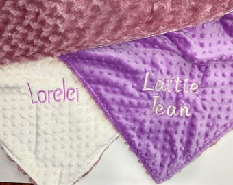 Personalized Minky Baby Blanket: Embroidered Name, Plush Rose Design, Custom Name Gift