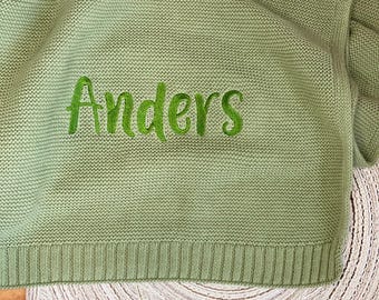 Personalized Embroidered Organic Cotton Baby Blanket: Custom Name Keepsake