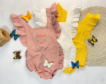 Personalized Embroidered Baby Romper: Organic Cotton Summer Jumpsuit