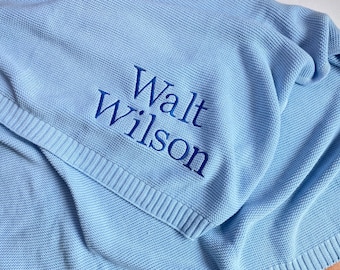 Personalized baby blanket, Embroidered knit toddler blanket, Name soft crib blanket, Stroller custom baby blanket