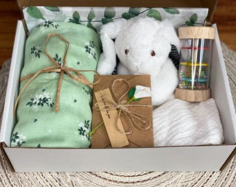Caja de regalo para baby shower, recuerdo personalizado para bebé, set de regalo para recién nacido, regalo para niña recién nacida, regalo para niño recién nacido, set de regalo personalizado de género neutro