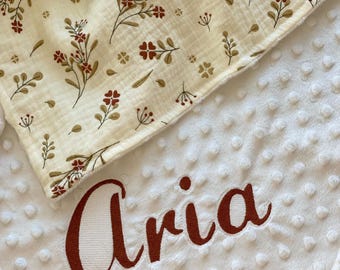 Personalized Baby Blanket: Embroidered Muslin & Minky Wrap