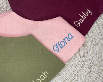 Embroidered Muslin Baby Bib: Personalized Organic Cotton Bandana