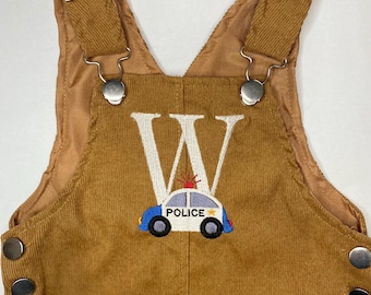 Personalized Embroidered Boy/Girl Jumpsuit: Transportation or Flower Design, Monogram Baby Romper, Name Suspenders, Toddler Overall
